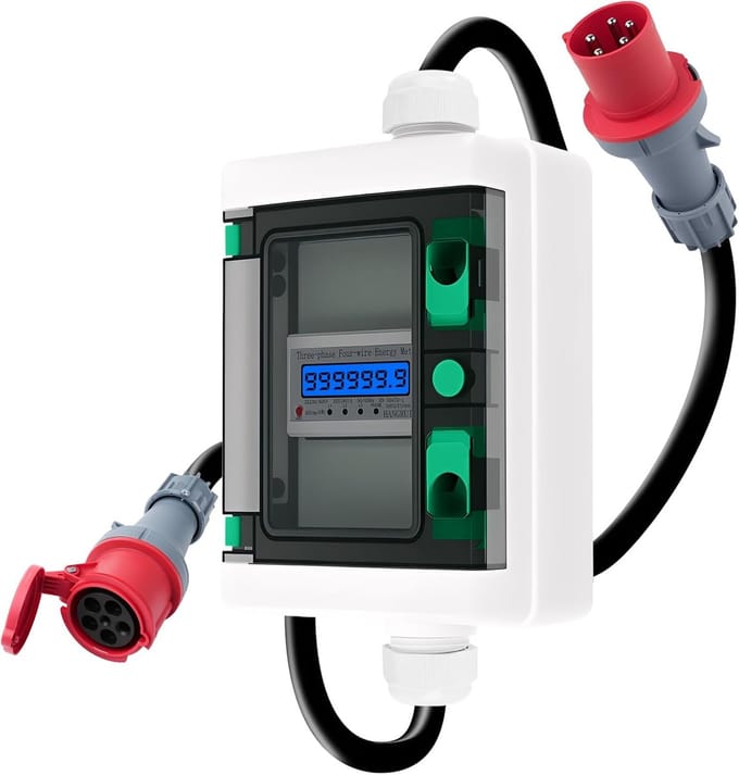 Digitale Stroommeter - Draaistroommeter Adapter - Monitoren Energieverbruik - 3 Fased 63A 400V - IP66 CEE Stekker - Wit