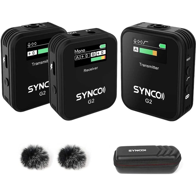 SYNCO G2(A2) 1-Trigger-2 2.4G Draadloos Microfoonsysteem met 1 Ontvanger + 2 Zenders + 2 zwart