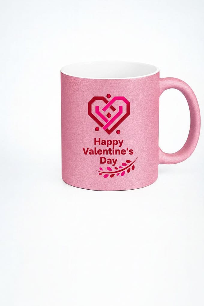 Roze Glitter Valentijnsdag Mok - Met Hartjes & 'Happy Valentine's Day' Tekst - Romantisch Cadeau Beker