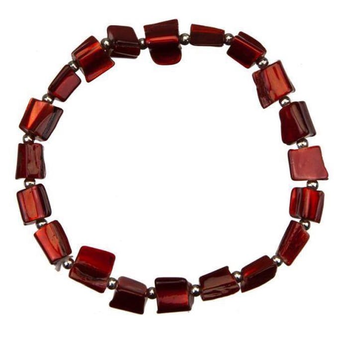 Schelpen armband Shell Small Red - rood - elastisch armband - luxe sieraden zakje - rood armband - armband dames