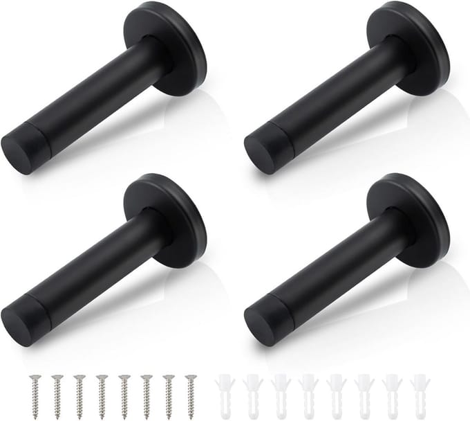 Set van 4 Zwarte Deurstoppers - RVS met Rubberen Tip - Wandbescherming tegen Stoten