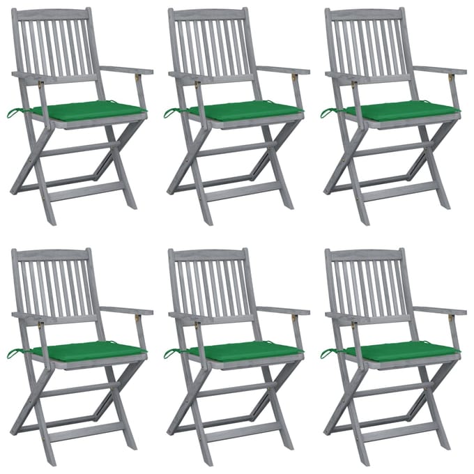 vidaXL - Inklapbare - stoelen - 6 - st - met - kussens - massief - acaciahout