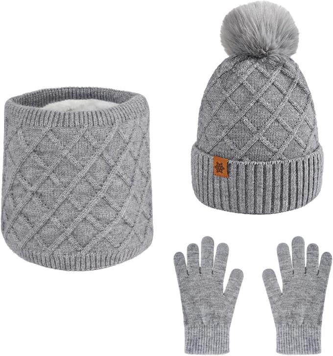 Dames winterset met beanie, fleece-lined sjaal en touchscreen handschoenen, ideaal als kerstcadeau
