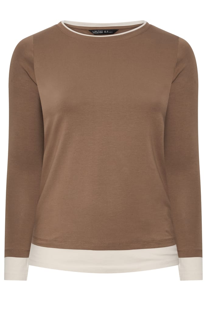 Limited Collection Bruin Tshirt Met Lange Mouwen En Contrasterende Zoom Size 38