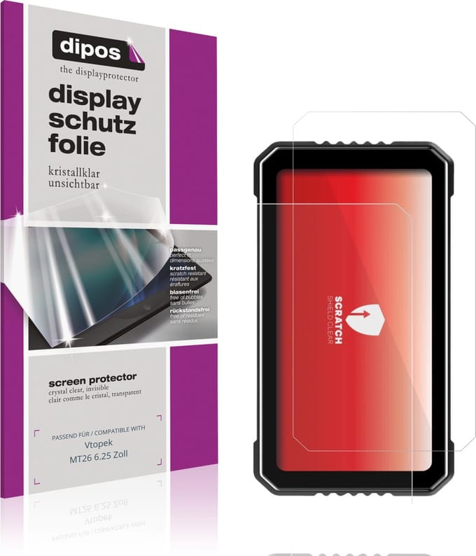 dipos – 2x Beschermfolie geschikt voor Vtopek MT26 6.25 Zoll | Krasbestendige & heldere Screenprotector Ultra-Thin
