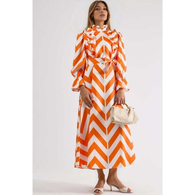 Geometrische Rimpel Maxi Jurk met Halve Turtleneck