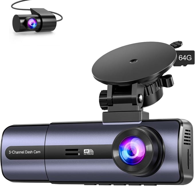 Dashcam 3-kanaals 1080P voor en binnen met auto