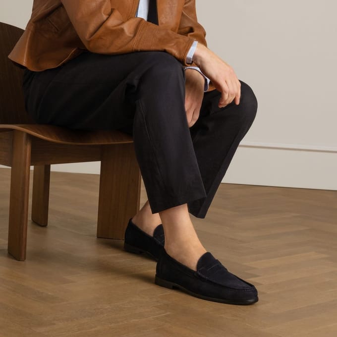 Manfield - Heren - Donkerblauwe suède loafers - Maat 41