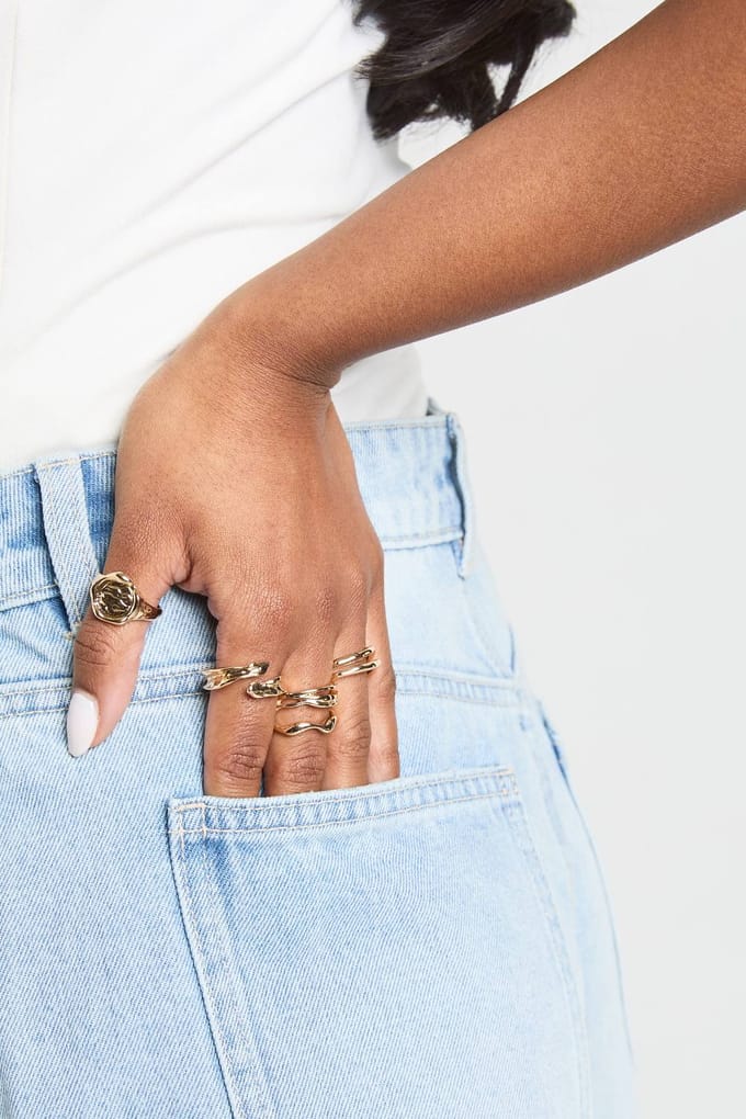 boohoo Dames Gehamerde Statement Ringen 5-pack | Goud | Maat: Small/Medium
