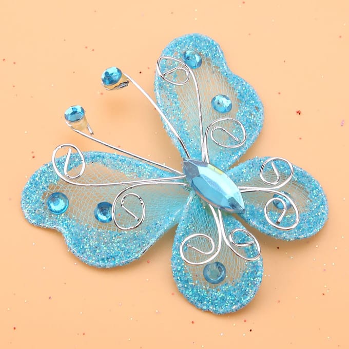 24 stuks Transparant Mesh Draad Glitter Vlinder Bruiloftsfeest Kleding Decoratie DIY Benodigdheden Blauw blauw