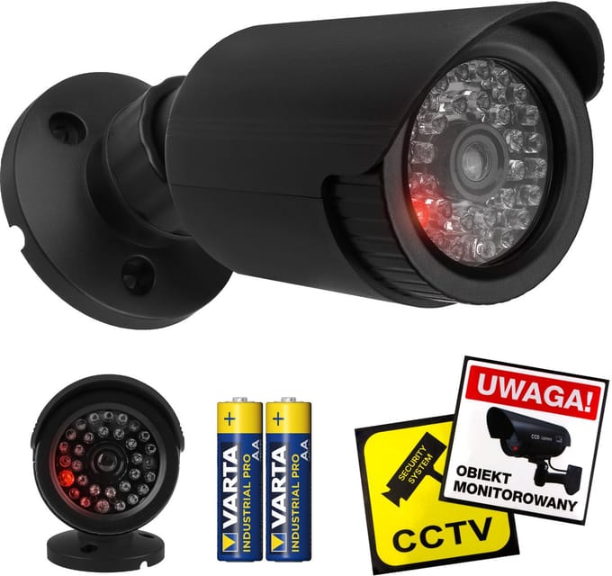 Dummy camera IR-LED's, zwart, voeding 2xAA, ABS, IR1800 B - Set met batterijen