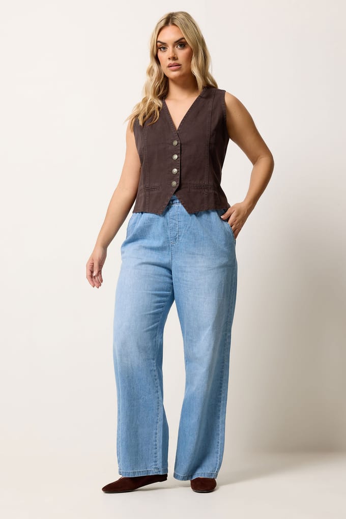 Yours Chocoladebruine Denim Gilet Size 42
