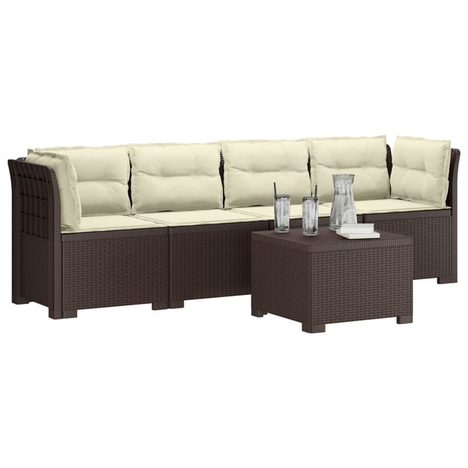 vidaXL - 4-Zits - Tuin - Sofa - met - Kussens - Rieten - Look - PP - Bruin