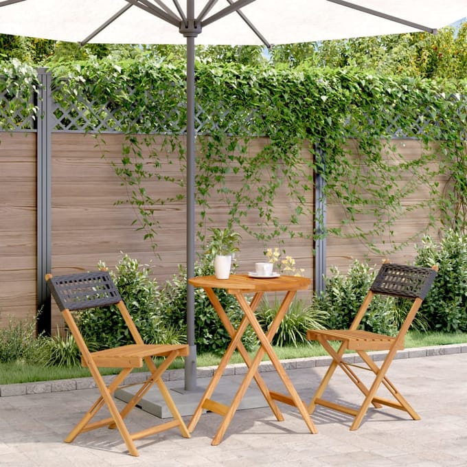 vidaXL - 3-delige - Bistroset - poly - rattan - en - massief - hout - zwart