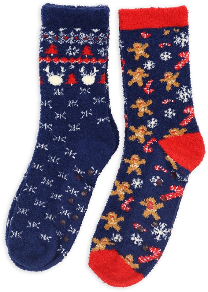 HUISSOKKEN-ANTI-SLIP-1 MAAT- HOMESOCKS-KERST-COMB BLUE 2-PACK