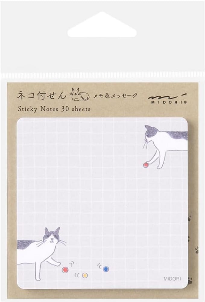 Midori 19096006 Sticky Notes, Sticky Paper with Balls and Cats