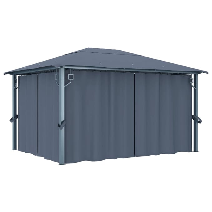 vidaXL - Prieel - met - gordijn - 400x300 - cm - aluminium - antraciet