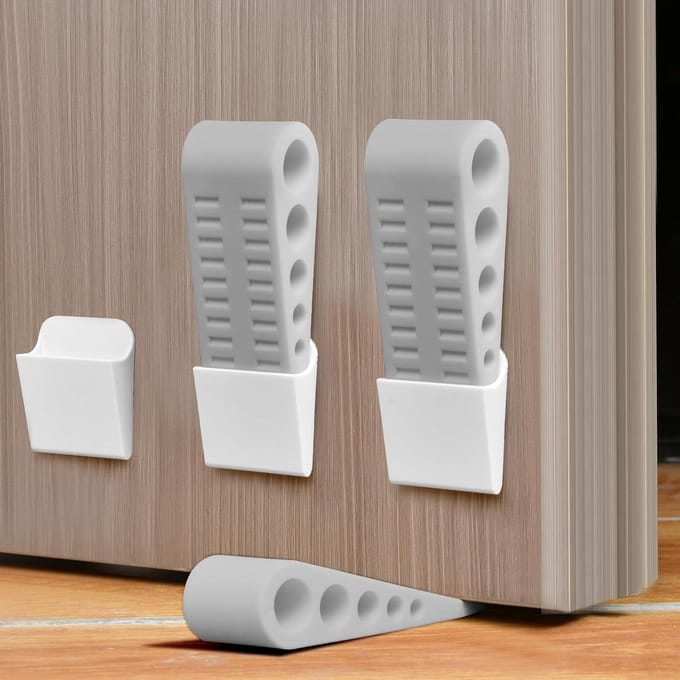 Rubberen Deurwig - Deurstopper Antislip - Deur Open Houden - Zelfklevende Houder - 3 Stuks - Grijs
