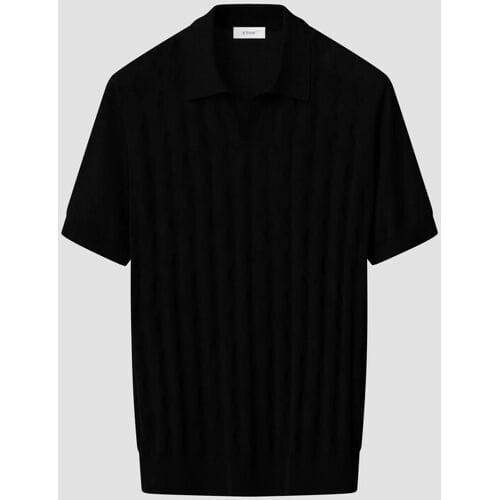 Eton Polo Silk Cotton Open Collar Fine Knit Pattern Zwart / male