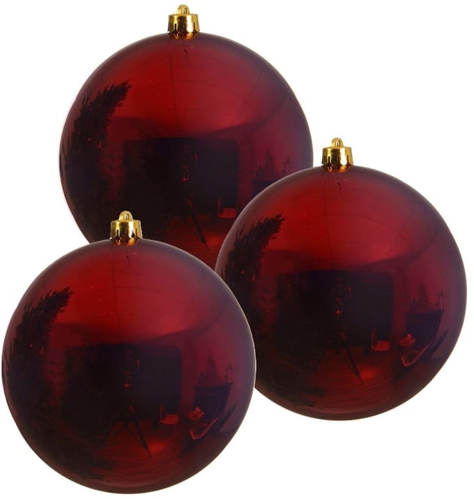 Decoris Kerstbal - 3x - donkerrood - groot - 20 cm - kunststof - glans - kerstversiering