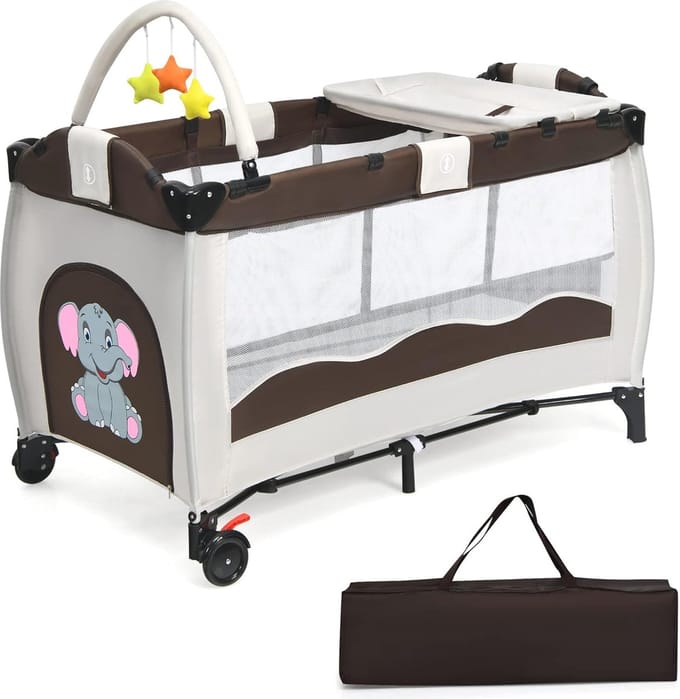 Multifunctioneel 3-in-1 Reisbed voor Baby's met Matras en Speelboog