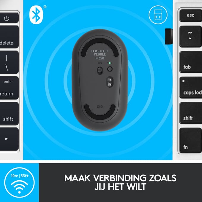 Logitech Pebble M350 - Draadloze Muis - Bluetooth - Zwart