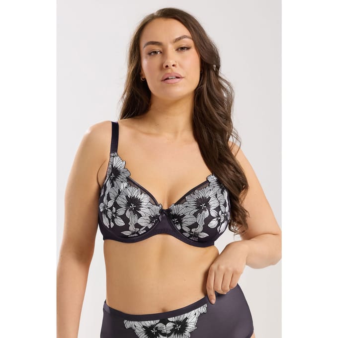 Yours Paarse Bh Met Geborduurde Bloemen, Nietgewatteerd Size 110F
