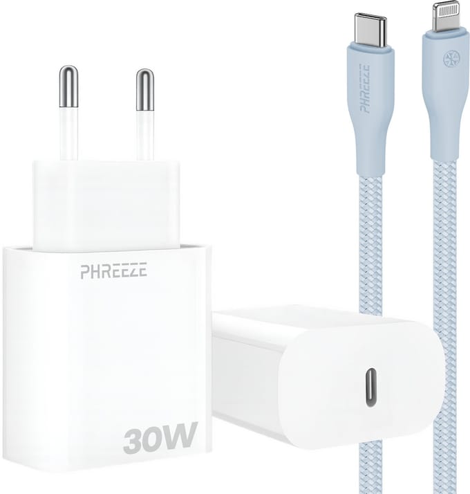 30w snellader met kabel geschikt voor iPhone en iPad met Lightning poort - Usb C adapter set
