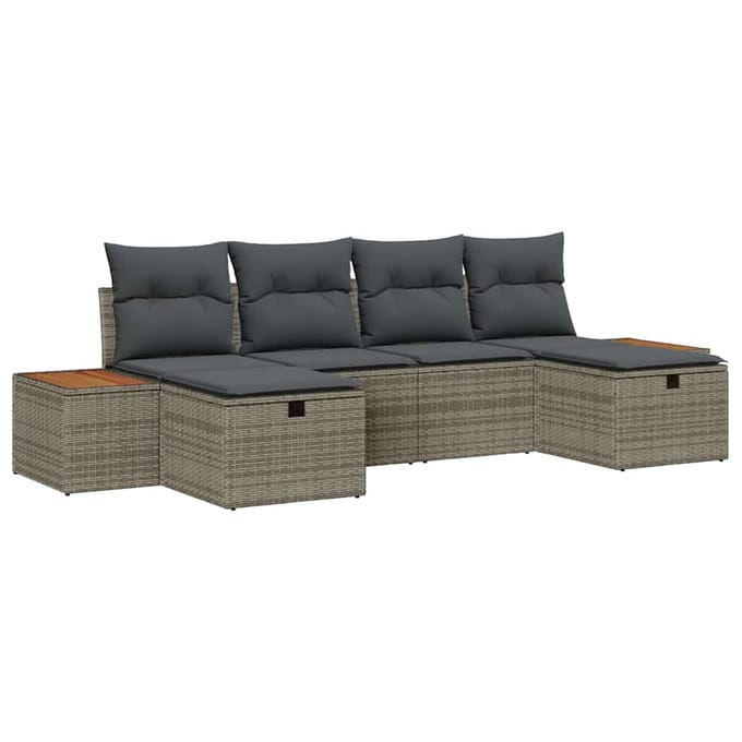 vidaXL - Tuinbank - Set - 6 - st - Grijs - poly - rattan