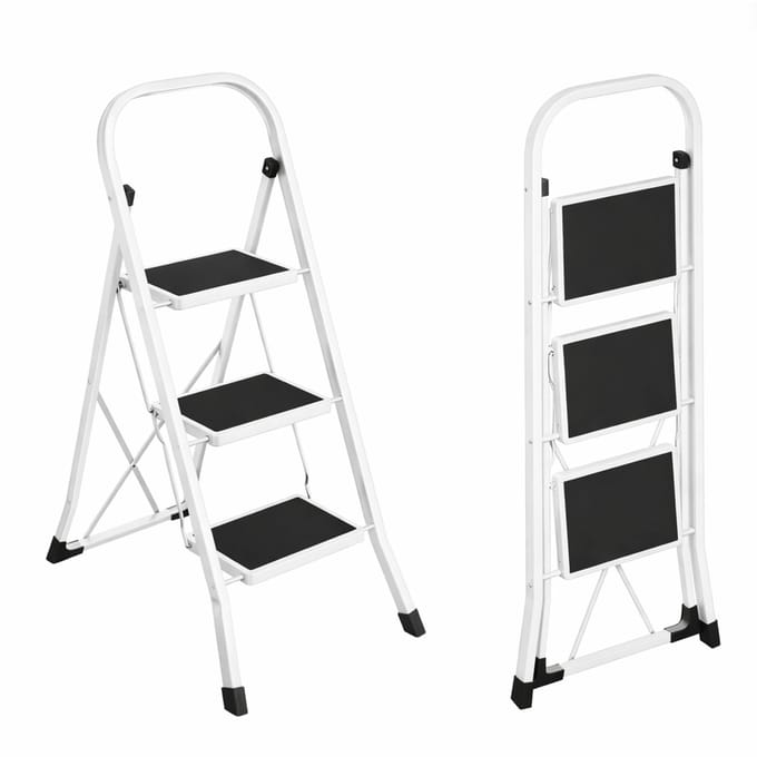 Huishoudtrap 3 Treden Inklapbaar – Antislip – Lichtgewicht – 150 kg Belastbaar – wit