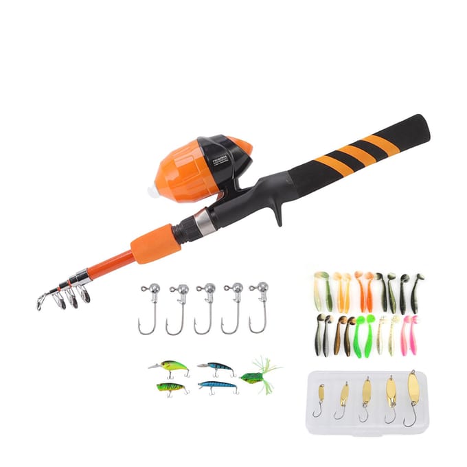 1.5m Kinderhengel Oranje Mini Draagbaar Uitschuifbaar Opvouwbaar Beginner Peuter Hengel Set black