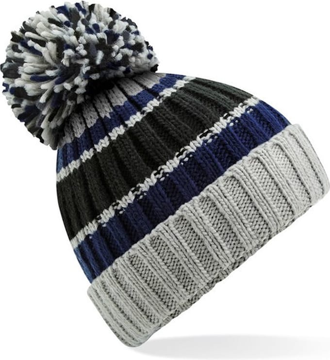 Beechfield Wintermuts met Pompon - grijs/blauw - volwassenen - 100% soft-acryl