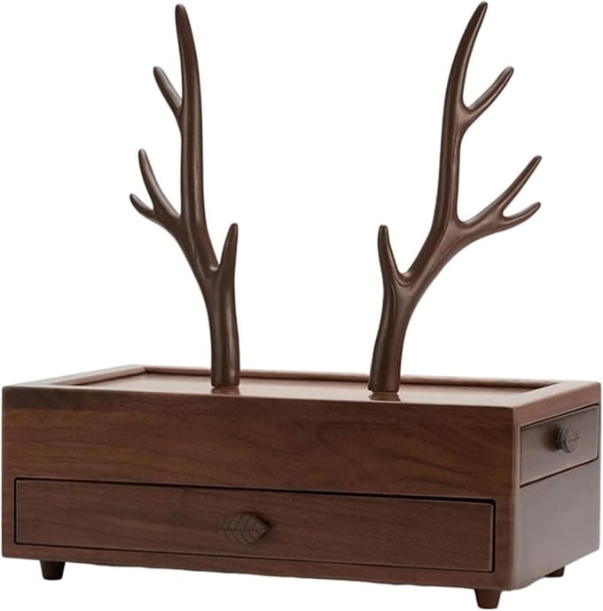 Sieradendoos Organisator - Houten Juwelendoos - Sieraden Opbergen - Creatief Gewei Decor - 28 x 16 x 9.3 cm