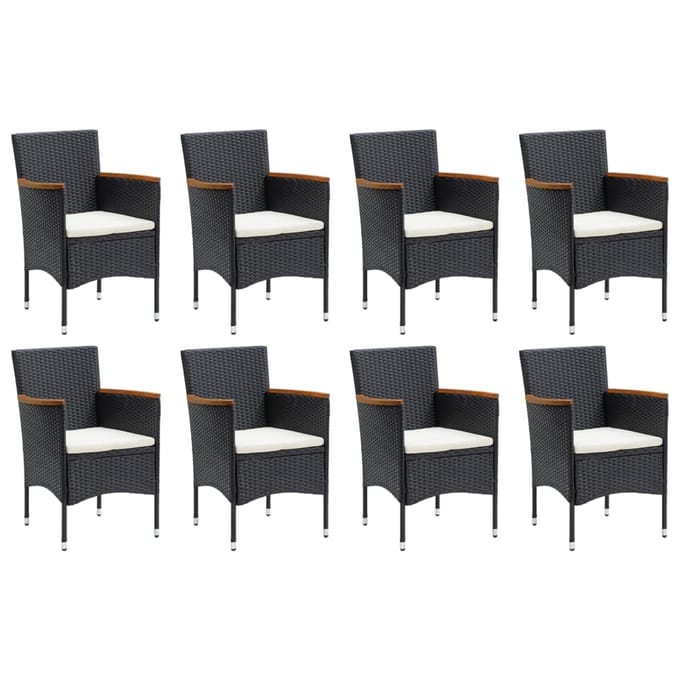 vidaXL - 9-delige - Tuinset - met - kussens - poly - rattan - zwart
