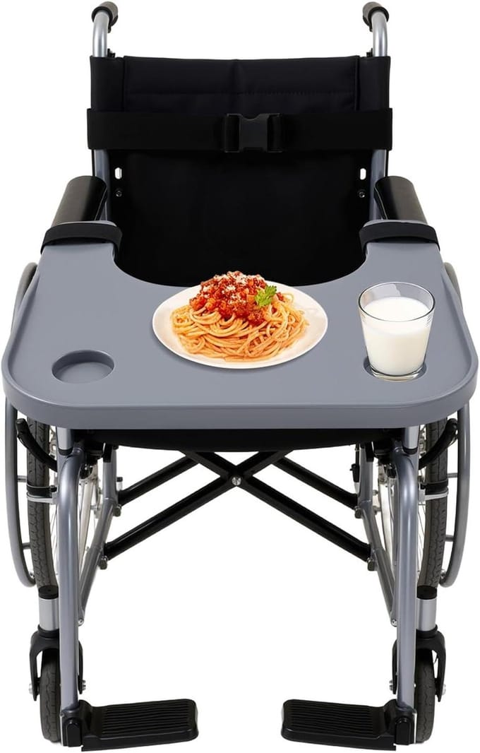 Rolstoel dienblad - Schoot tafel - Eten en werken - Afneembaar ontwerp - 58 x 525 cm - Grijs