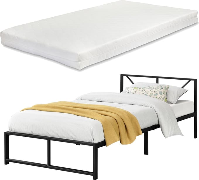 Metalen bed Meran bedframe met matras zwart 90x200 cm
