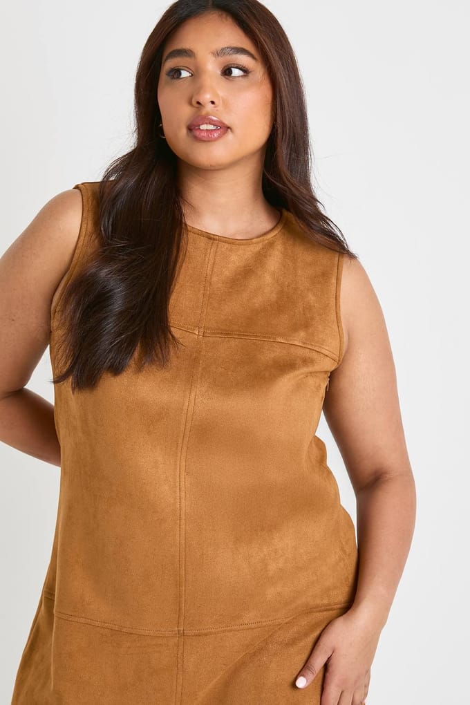 boohoo Dames Plus synthetisch suede A-lijn mini-jurk | Tan | Maat: 16