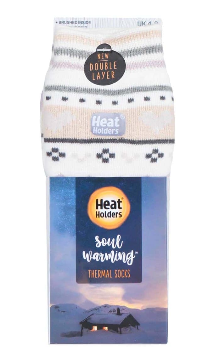 Heat Holders - Dames Fairisle Slipper Sokken - Lila / Grijs
