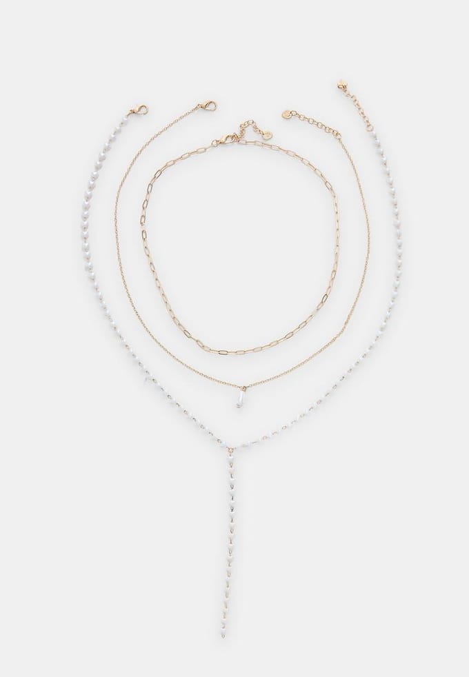 Stradivarius Set van 3 lariat-kettingen met parel  Goud OS