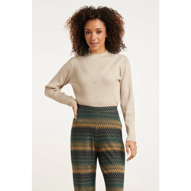 Smashed Lemon 24788 zandkleurige geribde coltrui met lurex