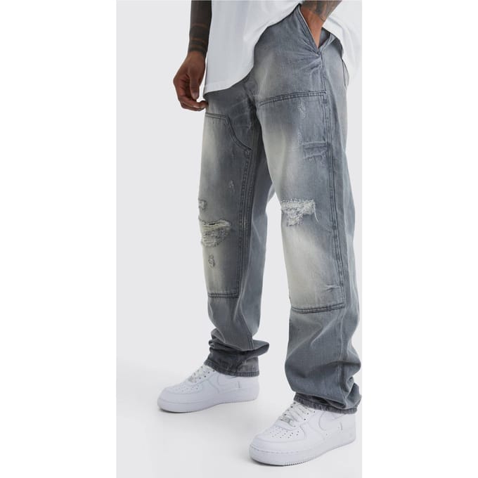 Relaxed Rigid Dirty Wash Carpenter Jeans | Ice Grey | Size 48R