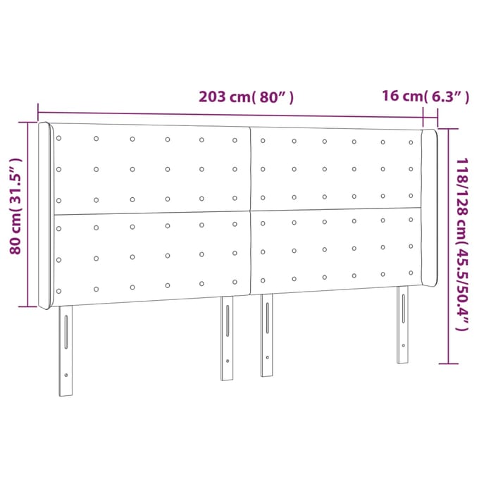 vidaXL - Hoofdbord - LED - 203x16x118/128 - cm - fluweel - zwart