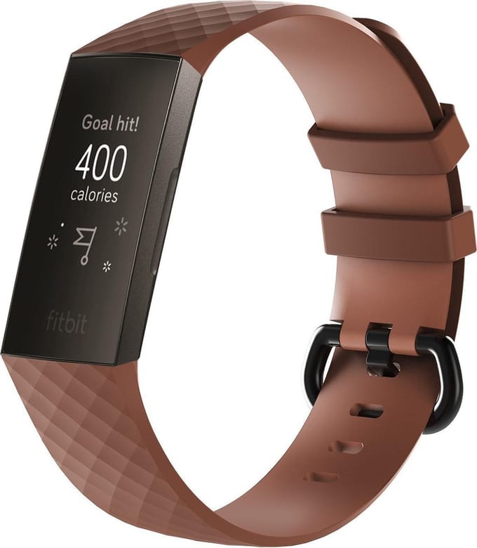 KELERINO. Siliconen bandje geschikt voor Fitbit Charge 3 / Charge 4 Bruin - Large