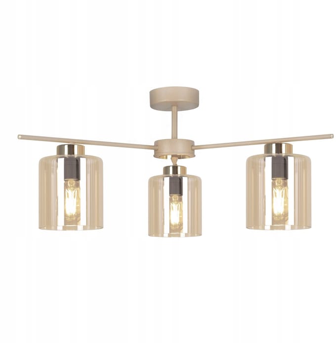 Luxe Beige Hanglamp 3-lichts E27 Goud Amber - Woonkamer/Slaapkamer