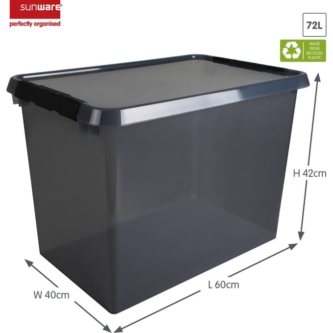 Comfort line opbergbox 72 liter transparant grijs/zwart  60 x 40 x 42 cm