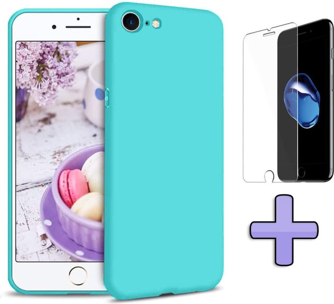 HB Hoesje Geschikt voor Apple iPhone SE (2020) Turquoise - Siliconen Back Cover / Glazen Screenprotector