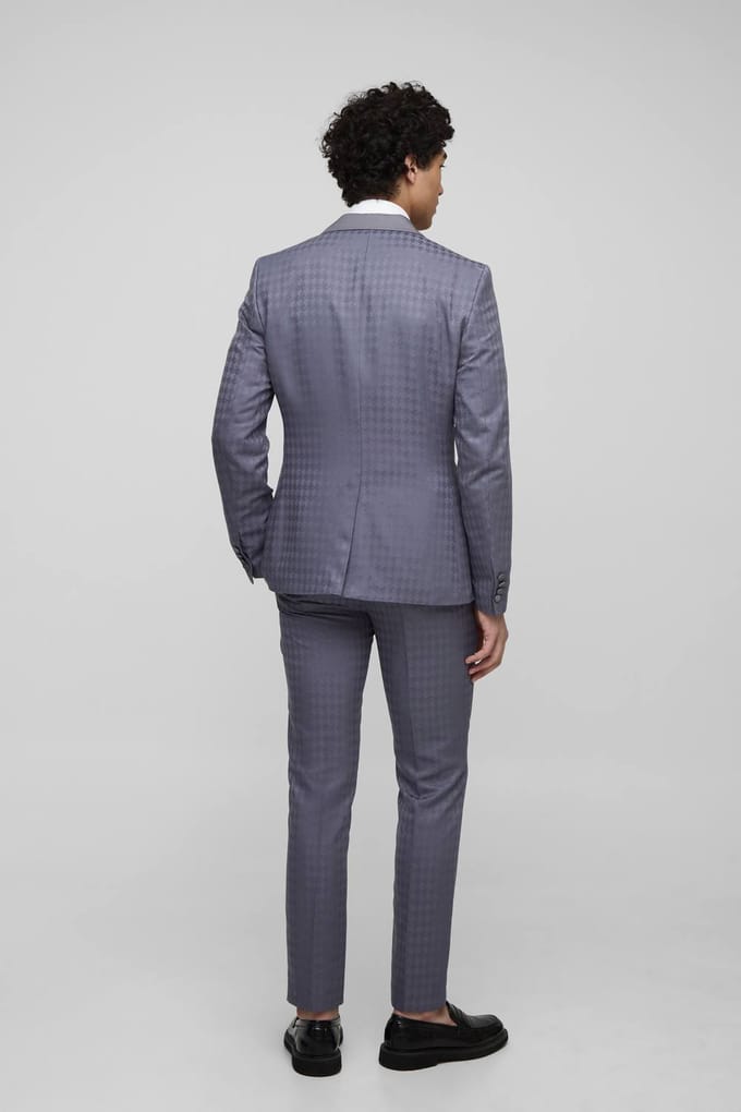 Tonal Houndstooth Slim Fit Single Breasted Jacket | Charcoal | Size 44