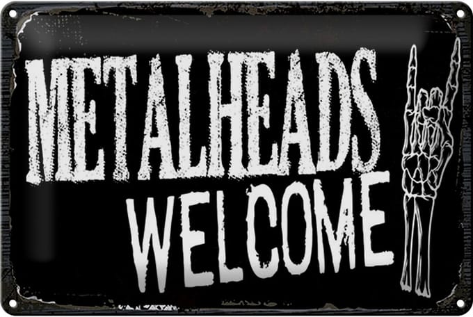 Blechschild Spruch 12x18 cm Metalheads welcome Skeletthand Deko Schild