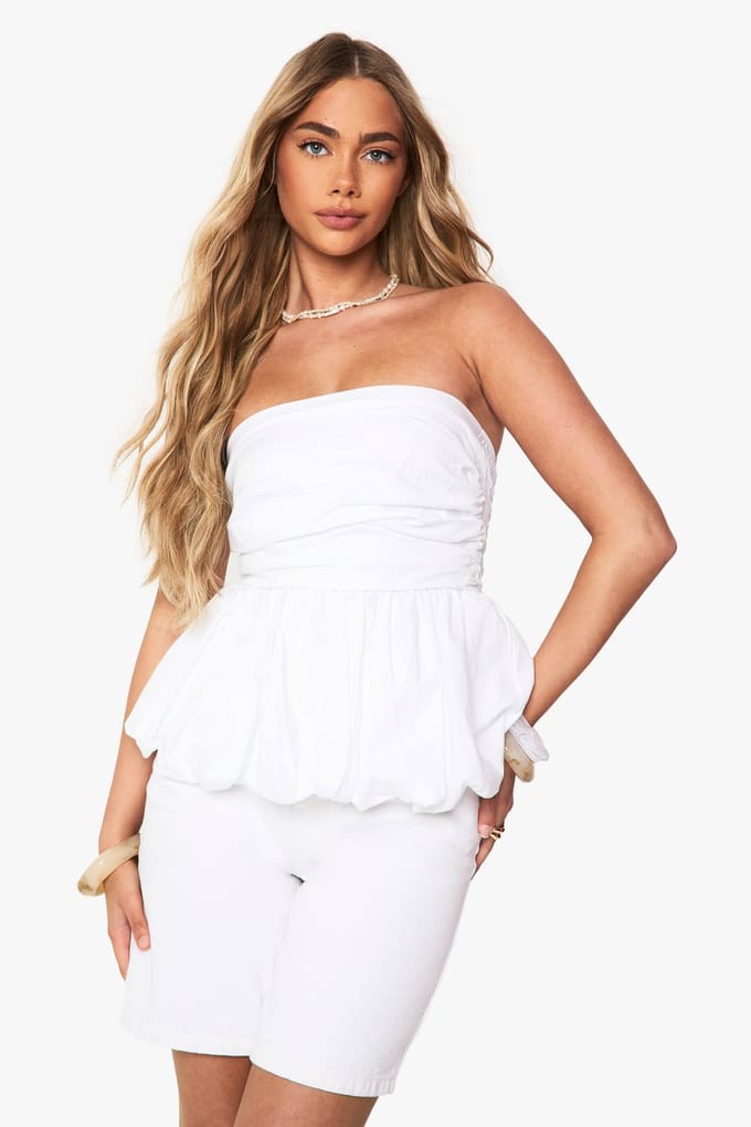boohoo Dames Cotton Poplin Gerafelde Puffball Top | Wit | Maat: 38