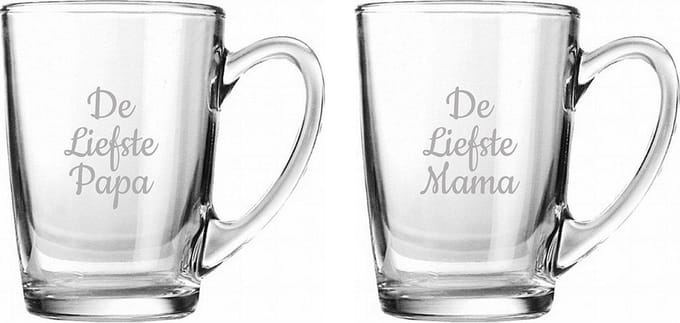 Gegraveerde Theeglas 32cl De Liefste Mama-De Liefste Papa